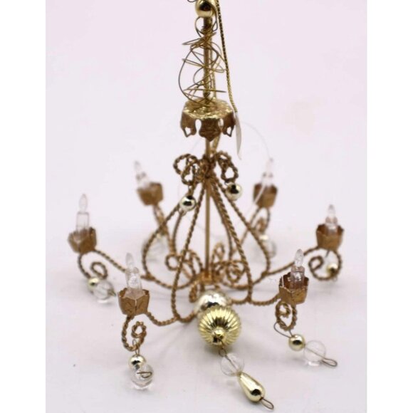 Chandelier Ornate Crystal Bead Ornament Mini Decor Doll House Holiday Gold Tone - Picture 7 of 9